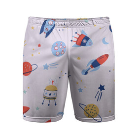 Мужские шорты спортивные с принтом Рисунок космоса в Кировске,  |  | арт | детский рисунок | звезда | звезды | космос | планета | планеты | ракета | ракеты | рисунок | юпитер