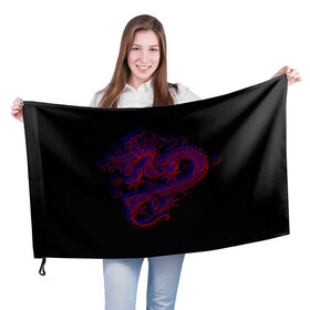 Флаг 3D с принтом 3д Дракон в Кировске, 100% полиэстер | плотность ткани — 95 г/м2, размер — 67 х 109 см. Принт наносится с одной стороны | 3д эффект | китайский дракон | красный | миф | оптическая иллюзия | синий