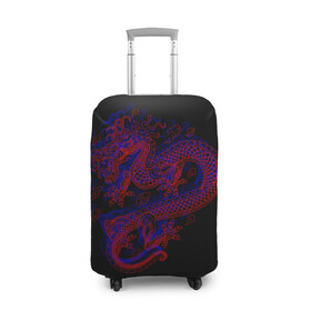 Чехол для чемодана 3D с принтом 3д Дракон в Кировске, 86% полиэфир, 14% спандекс | двустороннее нанесение принта, прорези для ручек и колес | 3д эффект | китайский дракон | красный | миф | оптическая иллюзия | синий