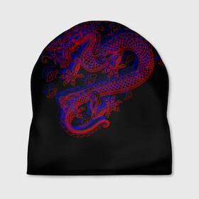 Шапка 3D с принтом 3д Дракон в Кировске, 100% полиэстер | универсальный размер, печать по всей поверхности изделия | 3д эффект | китайский дракон | красный | миф | оптическая иллюзия | синий