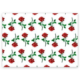 Поздравительная открытка с принтом Паттерн из роз в Кировске, 100% бумага | плотность бумаги 280 г/м2, матовая, на обратной стороне линовка и место для марки
 | красный | красота | паттерн | природа | роза | узор | цветок | цветы