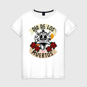 Женская футболка хлопок с принтом Dia De Los Muertos в Кировске, 100% хлопок | прямой крой, круглый вырез горловины, длина до линии бедер, слегка спущенное плечо | daffy duck | looney tunes | vdzabma | даффи дак | луни тюнз