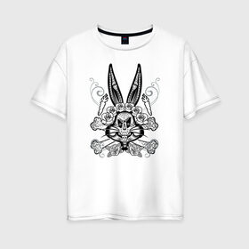 Женская футболка хлопок Oversize с принтом Bugs Bunny в Кировске, 100% хлопок | свободный крой, круглый ворот, спущенный рукав, длина до линии бедер
 | bugs bunny | looney tunes | vdzabma | багз банни | луни тюнз