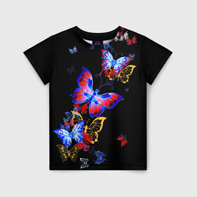 Детская футболка 3D с принтом Поцелуй бабочек в Кировске, 100% гипоаллергенный полиэфир | прямой крой, круглый вырез горловины, длина до линии бедер, чуть спущенное плечо, ткань немного тянется | Тематика изображения на принте: angel | butterfly | fairy | neon | night | wings | ангел | бабочка | бабочки | девушке | животные | красочные | крылья | летающие | магия | махаон | мотыльки | насекомые | неоновые | ночные | ночь | подарок | природа