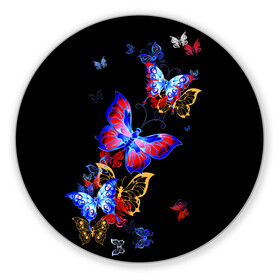 Коврик для мышки круглый с принтом Поцелуй бабочек в Кировске, резина и полиэстер | круглая форма, изображение наносится на всю лицевую часть | angel | butterfly | fairy | neon | night | wings | ангел | бабочка | бабочки | девушке | животные | красочные | крылья | летающие | магия | махаон | мотыльки | насекомые | неоновые | ночные | ночь | подарок | природа