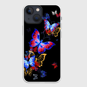 Чехол для iPhone 13 mini с принтом Поцелуй бабочек в Кировске,  |  | angel | butterfly | fairy | neon | night | wings | ангел | бабочка | бабочки | девушке | животные | красочные | крылья | летающие | магия | махаон | мотыльки | насекомые | неоновые | ночные | ночь | подарок | природа