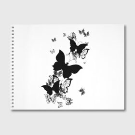 Альбом для рисования с принтом Черные бабочки на белом в Кировске, 100% бумага
 | матовая бумага, плотность 200 мг. | angel | black and white | butterfly | fairy | fashion girl | wings | ангел | бабочка | девушке | животные | крылья | летающие | магия | махаон | мотылек | мотыльки | насекомые | нежные | подарок | природа | сказочные | татуировки