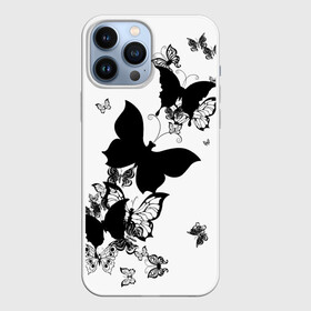 Чехол для iPhone 13 Pro Max с принтом Черные бабочки на белом в Кировске,  |  | angel | black and white | butterfly | fairy | fashion girl | wings | ангел | бабочка | девушке | животные | крылья | летающие | магия | махаон | мотылек | мотыльки | насекомые | нежные | подарок | природа | сказочные | татуировки