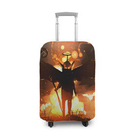 Чехол для чемодана 3D с принтом Темный ангел ада в Кировске, 86% полиэфир, 14% спандекс | двустороннее нанесение принта, прорези для ручек и колес | ад | внутренне зло | демон | демоненок | крылья | миф | нимб | посох | преисподняя | силэут | страшные сказки | темный ангел | фольклор