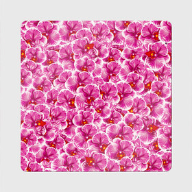 Магнит виниловый Квадрат с принтом Розовые орхидеи в Кировске, полимерный материал с магнитным слоем | размер 9*9 см, закругленные углы | fashion flowers | pink | tropical | азия | бабочки | бразилия | букет | бутоны | джунгли | лепестки | лето | любимая | марта | нежные | орхидея | подарок | природа | растения | тропики | тропические | узор | цветение