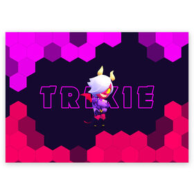 Поздравительная открытка с принтом BRAWL STARS TRIXIE COLETTE в Кировске, 100% бумага | плотность бумаги 280 г/м2, матовая, на обратной стороне линовка и место для марки
 | Тематика изображения на принте: brawl | colete | colette | collete | logo | stars | trixi | trixie | бравл | бравла | браво | игра | игры | колетт | колетта | коллет | коллета | лого | логотип | символ | старс | старса | трикси