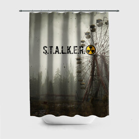 Штора 3D для ванной с принтом STALKER 2 в Кировске, 100% полиэстер | плотность материала — 100 г/м2. Стандартный размер — 146 см х 180 см. По верхнему краю — пластиковые люверсы для креплений. В комплекте 10 пластиковых колец | gsc game world | s.t.a.l.k.e.r. | stalker | stalker 2 | постапокалиптический шутер | сталкер | сталкер 2 | шутер