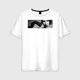 Женская футболка хлопок Oversize с принтом Marilyn Manson в Кировске, 100% хлопок | свободный крой, круглый ворот, спущенный рукав, длина до линии бедер
 | 