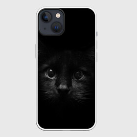 Чехол для iPhone 13 с принтом черный кот в Кировске,  |  | животные | зайка | заяц | звери | зевающий кот | кися | кот | котенок | котики | коты | кричащий кот | кролик | минимализм | питомцы | прикольные картинки