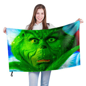 Флаг 3D с принтом Гринч в Кировске, 100% полиэстер | плотность ткани — 95 г/м2, размер — 67 х 109 см. Принт наносится с одной стороны | гринч | джим керри | для детей | зеленый | рождество