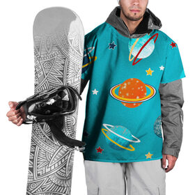 Накидка на куртку 3D с принтом Необычные планеты в Кировске, 100% полиэстер |  | арт | бирюзовый | венера | звезда | звёзды | земля | марс | планета | планеты | рисунок | рисунок карандашом | сатурн | синий