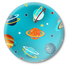 Значок с принтом Необычные планеты в Кировске,  металл | круглая форма, металлическая застежка в виде булавки | арт | бирюзовый | венера | звезда | звёзды | земля | марс | планета | планеты | рисунок | рисунок карандашом | сатурн | синий