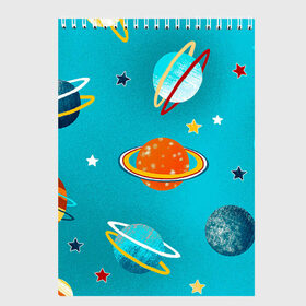 Скетчбук с принтом Необычные планеты в Кировске, 100% бумага
 | 48 листов, плотность листов — 100 г/м2, плотность картонной обложки — 250 г/м2. Листы скреплены сверху удобной пружинной спиралью | арт | бирюзовый | венера | звезда | звёзды | земля | марс | планета | планеты | рисунок | рисунок карандашом | сатурн | синий