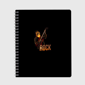 Тетрадь с принтом ROCK в Кировске, 100% бумага | 48 листов, плотность листов — 60 г/м2, плотность картонной обложки — 250 г/м2. Листы скреплены сбоку удобной пружинной спиралью. Уголки страниц и обложки скругленные. Цвет линий — светло-серый
 | roc | rock | rok | гитара | рок | череп