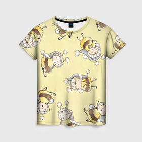 Женская футболка 3D с принтом Сонные пчёлки в Кировске, 100% полиэфир ( синтетическое хлопкоподобное полотно) | прямой крой, круглый вырез горловины, длина до линии бедер | арт | белый | детский рисунок | жёлтый | звезда | звёзды | ночь | отдых | пушистые | пушистый | пчелиная шуба | пчелиная шубка | рисунок | сон | спокойной ночи | чёрный | шуба | шубка