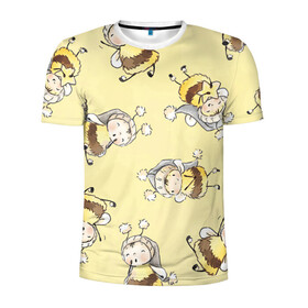 Мужская футболка 3D спортивная с принтом Сонные пчёлки в Кировске, 100% полиэстер с улучшенными характеристиками | приталенный силуэт, круглая горловина, широкие плечи, сужается к линии бедра | Тематика изображения на принте: арт | белый | детский рисунок | жёлтый | звезда | звёзды | ночь | отдых | пушистые | пушистый | пчелиная шуба | пчелиная шубка | рисунок | сон | спокойной ночи | чёрный | шуба | шубка