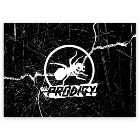 Поздравительная открытка с принтом THE PRODIGY. в Кировске, 100% бумага | плотность бумаги 280 г/м2, матовая, на обратной стороне линовка и место для марки
 | Тематика изображения на принте: prodigy | the prodigy | дарование | музыка | чудо