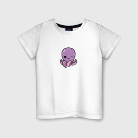 Детская футболка хлопок с принтом Осьминожек в Кировске, 100% хлопок | круглый вырез горловины, полуприлегающий силуэт, длина до линии бедер | Тематика изображения на принте: кальмар | море | океан | осьминог | осьминожек | рыба.