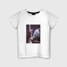 Детская футболка хлопок с принтом Космос за окном в Кировске, 100% хлопок | круглый вырез горловины, полуприлегающий силуэт, длина до линии бедер | cat | space | космос | кот | котик | кошка | мем | планета | прикол