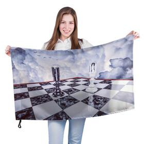 Флаг 3D с принтом Шахматы в Кировске, 100% полиэстер | плотность ткани — 95 г/м2, размер — 67 х 109 см. Принт наносится с одной стороны | доска | игра | игровая | игры | короли | король | настольная | настольные | небеса | небо | облака | облако | спорт | туча | тучи | шахматный | шахматы