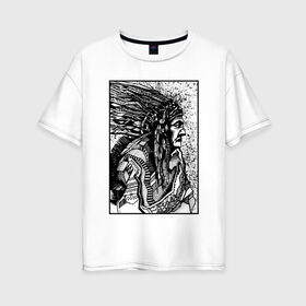 Женская футболка хлопок Oversize с принтом Drawing indian в Кировске, 100% хлопок | свободный крой, круглый ворот, спущенный рукав, длина до линии бедер
 | black | drawing | indian | индеец | рисунок | черный