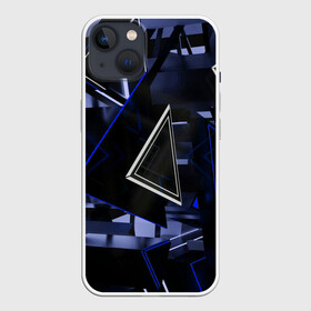 Чехол для iPhone 13 с принтом Clay в Кировске,  |  | 3d | blue | lines | shapes | structure | triangles | volume | линии | объем | синий | структура | треугольники | фигуры