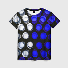 Женская футболка 3D с принтом GGGelt в Кировске, 100% полиэфир ( синтетическое хлопкоподобное полотно) | прямой крой, круглый вырез горловины, длина до линии бедер | abstraction | blue | circles | light | shapes | white | абстракция | белый | круги | свет | синий | формы