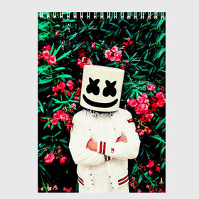 Скетчбук с принтом MARSHMELLO ROSES в Кировске, 100% бумага
 | 48 листов, плотность листов — 100 г/м2, плотность картонной обложки — 250 г/м2. Листы скреплены сверху удобной пружинной спиралью | Тематика изображения на принте: fortnite | marshmallo | marshmallow | marshmello | marshmellow | маршмелло | маршмеллоу | розы | фортнайт