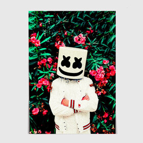 Постер с принтом MARSHMELLO ROSES в Кировске, 100% бумага
 | бумага, плотность 150 мг. Матовая, но за счет высокого коэффициента гладкости имеет небольшой блеск и дает на свету блики, но в отличии от глянцевой бумаги не покрыта лаком | Тематика изображения на принте: fortnite | marshmallo | marshmallow | marshmello | marshmellow | маршмелло | маршмеллоу | розы | фортнайт