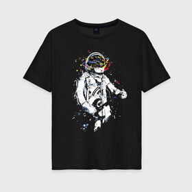 Женская футболка хлопок Oversize с принтом Cosmosrock в Кировске, 100% хлопок | свободный крой, круглый ворот, спущенный рукав, длина до линии бедер
 | astronaut | cosmonaut | cosmos | guitar | music | rock | solo | space | star | астронавт | гитара | звезда | космонавт | космос | музыка | солист