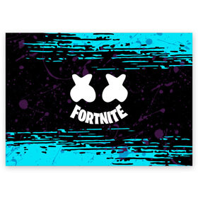 Поздравительная открытка с принтом FORTNITE MARSHMELLO. в Кировске, 100% бумага | плотность бумаги 280 г/м2, матовая, на обратной стороне линовка и место для марки
 | Тематика изображения на принте: archetype | fortnite | fortnite x | game | ikonik | marshmello | raven | архетип | ворон | игра | иконик | маршмелло | фортнайт