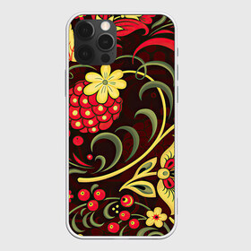 Чехол для iPhone 12 Pro Max с принтом Хохлома в Кировске, Силикон |  | арт | вектор | желтый | зеленый | золотой | красный | малина | народный рисунок | рисунок | хохлома | цветок | цветы | чёрный | ягода | ягоды
