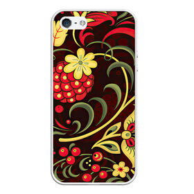 Чехол для iPhone 5/5S матовый с принтом Хохлома в Кировске, Силикон | Область печати: задняя сторона чехла, без боковых панелей | арт | вектор | желтый | зеленый | золотой | красный | малина | народный рисунок | рисунок | хохлома | цветок | цветы | чёрный | ягода | ягоды
