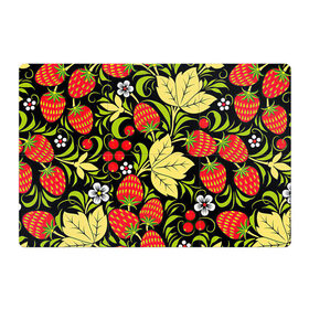 Магнитный плакат 3Х2 с принтом Хохлома в Кировске, Полимерный материал с магнитным слоем | 6 деталей размером 9*9 см | арт | белый | вектор | желтый | зеленый | земляника | золотой | клубника | клюква | красный | народный рисунок | рисунок | хохлома | цветок | цветы | чёрный | ягода | ягоды
