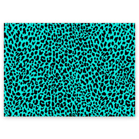 Поздравительная открытка с принтом ЛАЗУРНЫЙ ЛЕОПАРД в Кировске, 100% бумага | плотность бумаги 280 г/м2, матовая, на обратной стороне линовка и место для марки
 | гепард | гламур | животные | камуфляж | лазурь | леопард | морской | паттерн | пятна | синий