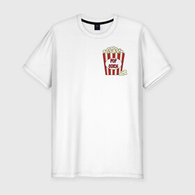 Мужская футболка хлопок Slim с принтом Поп-корн в Кировске, 92% хлопок, 8% лайкра | приталенный силуэт, круглый вырез ворота, длина до линии бедра, короткий рукав | popcorn | кино | поп корн | попкорн