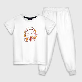 Детская пижама хлопок с принтом Поп-корн и кот в Кировске, 100% хлопок |  брюки и футболка прямого кроя, без карманов, на брюках мягкая резинка на поясе и по низу штанин
 | popcorn | кино | кот | кошка | поп корн | попкорн