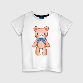 Детская футболка хлопок с принтом Pixel Bear в Кировске, 100% хлопок | круглый вырез горловины, полуприлегающий силуэт, длина до линии бедер | bear | pixel | pixel bear | медведь | милый медведь | милый мишка | мишка | пиксельный медведь | пиксельный плюшевый мишка | плюшевый медведь | плюшевый мишка