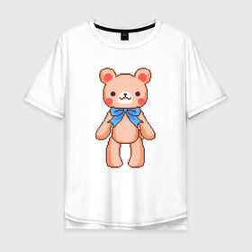 Мужская футболка хлопок Oversize с принтом Pixel Bear в Кировске, 100% хлопок | свободный крой, круглый ворот, “спинка” длиннее передней части | Тематика изображения на принте: bear | pixel | pixel bear | медведь | милый медведь | милый мишка | мишка | пиксельный медведь | пиксельный плюшевый мишка | плюшевый медведь | плюшевый мишка