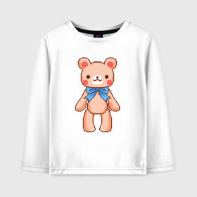 Детский лонгслив хлопок с принтом Pixel Bear в Кировске, 100% хлопок | круглый вырез горловины, полуприлегающий силуэт, длина до линии бедер | bear | pixel | pixel bear | медведь | милый медведь | милый мишка | мишка | пиксельный медведь | пиксельный плюшевый мишка | плюшевый медведь | плюшевый мишка