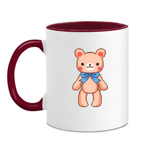 Кружка двухцветная с принтом Pixel Bear в Кировске, керамика | объем — 330 мл, диаметр — 80 мм. Цветная ручка и кайма сверху, в некоторых цветах — вся внутренняя часть | Тематика изображения на принте: bear | pixel | pixel bear | медведь | милый медведь | милый мишка | мишка | пиксельный медведь | пиксельный плюшевый мишка | плюшевый медведь | плюшевый мишка