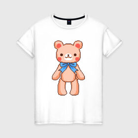 Женская футболка хлопок с принтом Pixel Bear в Кировске, 100% хлопок | прямой крой, круглый вырез горловины, длина до линии бедер, слегка спущенное плечо | bear | pixel | pixel bear | медведь | милый медведь | милый мишка | мишка | пиксельный медведь | пиксельный плюшевый мишка | плюшевый медведь | плюшевый мишка