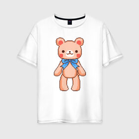 Женская футболка хлопок Oversize с принтом Pixel Bear в Кировске, 100% хлопок | свободный крой, круглый ворот, спущенный рукав, длина до линии бедер
 | bear | pixel | pixel bear | медведь | милый медведь | милый мишка | мишка | пиксельный медведь | пиксельный плюшевый мишка | плюшевый медведь | плюшевый мишка