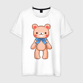 Мужская футболка хлопок с принтом Pixel Bear в Кировске, 100% хлопок | прямой крой, круглый вырез горловины, длина до линии бедер, слегка спущенное плечо. | bear | pixel | pixel bear | медведь | милый медведь | милый мишка | мишка | пиксельный медведь | пиксельный плюшевый мишка | плюшевый медведь | плюшевый мишка