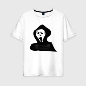 Женская футболка хлопок Oversize с принтом Крик в Кировске, 100% хлопок | свободный крой, круглый ворот, спущенный рукав, длина до линии бедер
 | жнец | жнецы | крик | приведение | приведения | призрак | призраки | ужас | хэллоуин